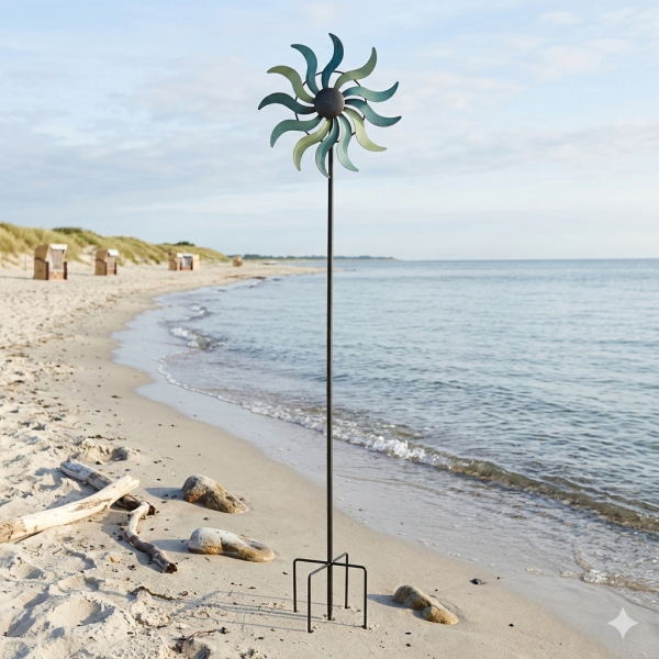 Windrad Blume aus Metall –pastell grün Bewegte Gartenkunst mit Farbspiel